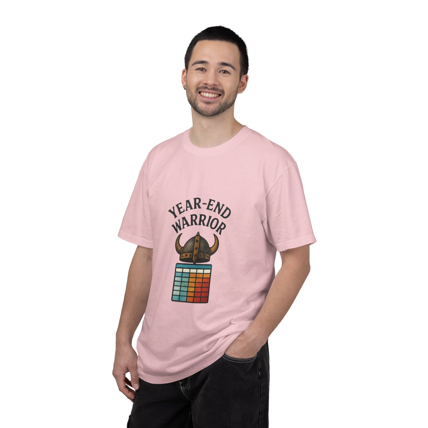 Year-End Warrior T-Shirt — Viking Helmet & Progress Chart Holiday Hustle Tee