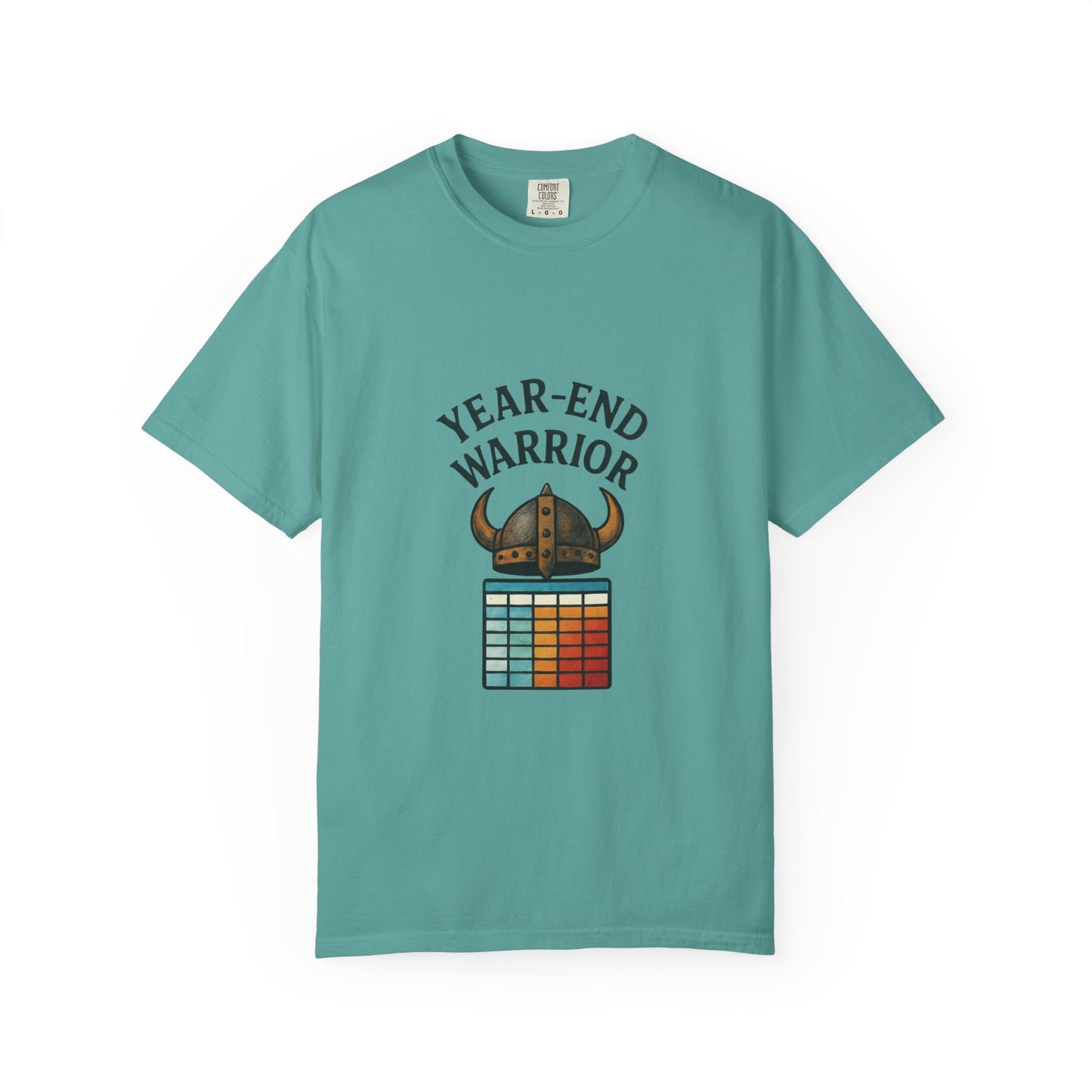 Year-End Warrior T-Shirt — Viking Helmet & Progress Chart Holiday Hustle Tee
