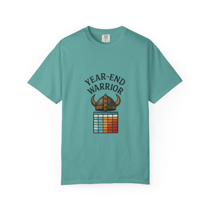 Year-End Warrior T-Shirt — Viking Helmet & Progress Chart Holiday Hustle Tee