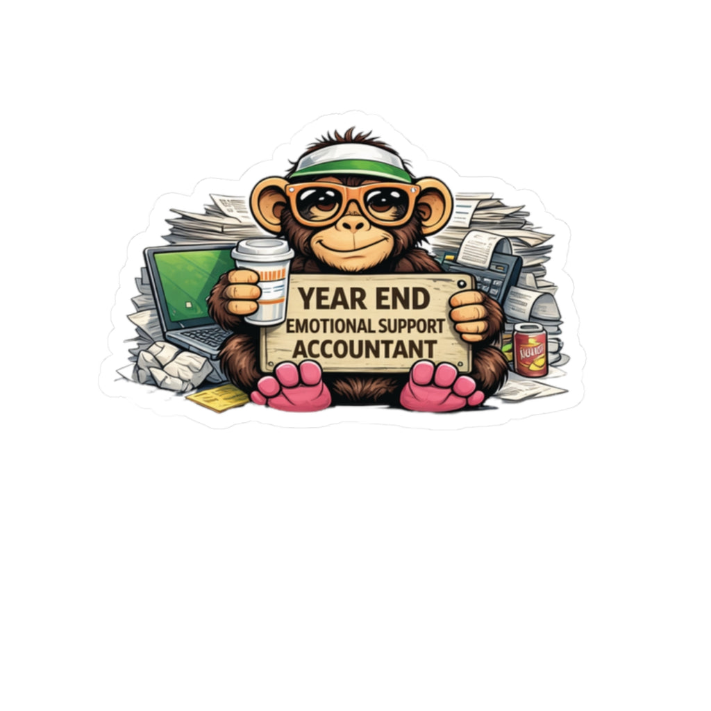 Year End Emotional Support Accountant Sticker — Monkey with Coffee