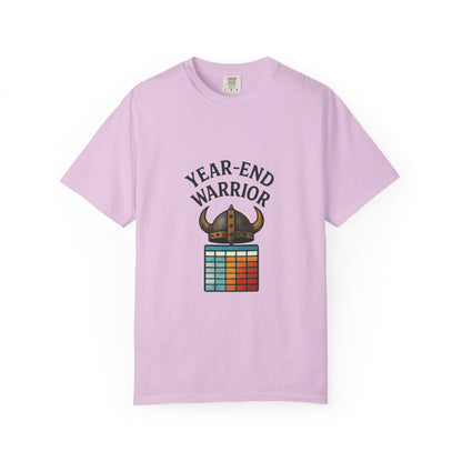 Year-End Warrior T-Shirt — Viking Helmet & Progress Chart Holiday Hustle Tee