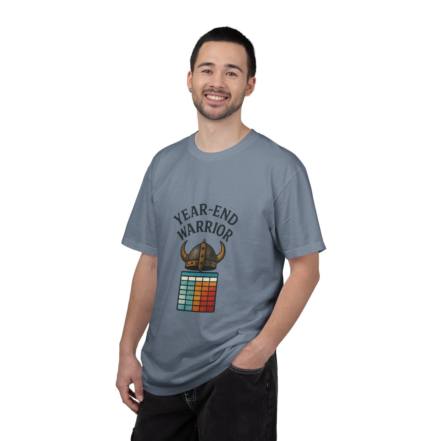 Year-End Warrior T-Shirt — Viking Helmet & Progress Chart Holiday Hustle Tee