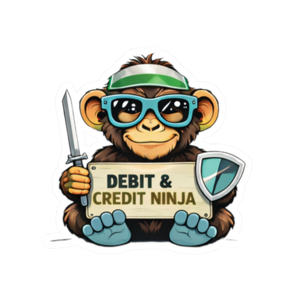 Debit & Credit Ninja Sticker — Cute Monkey Finance Vinyl Kiss-Cut