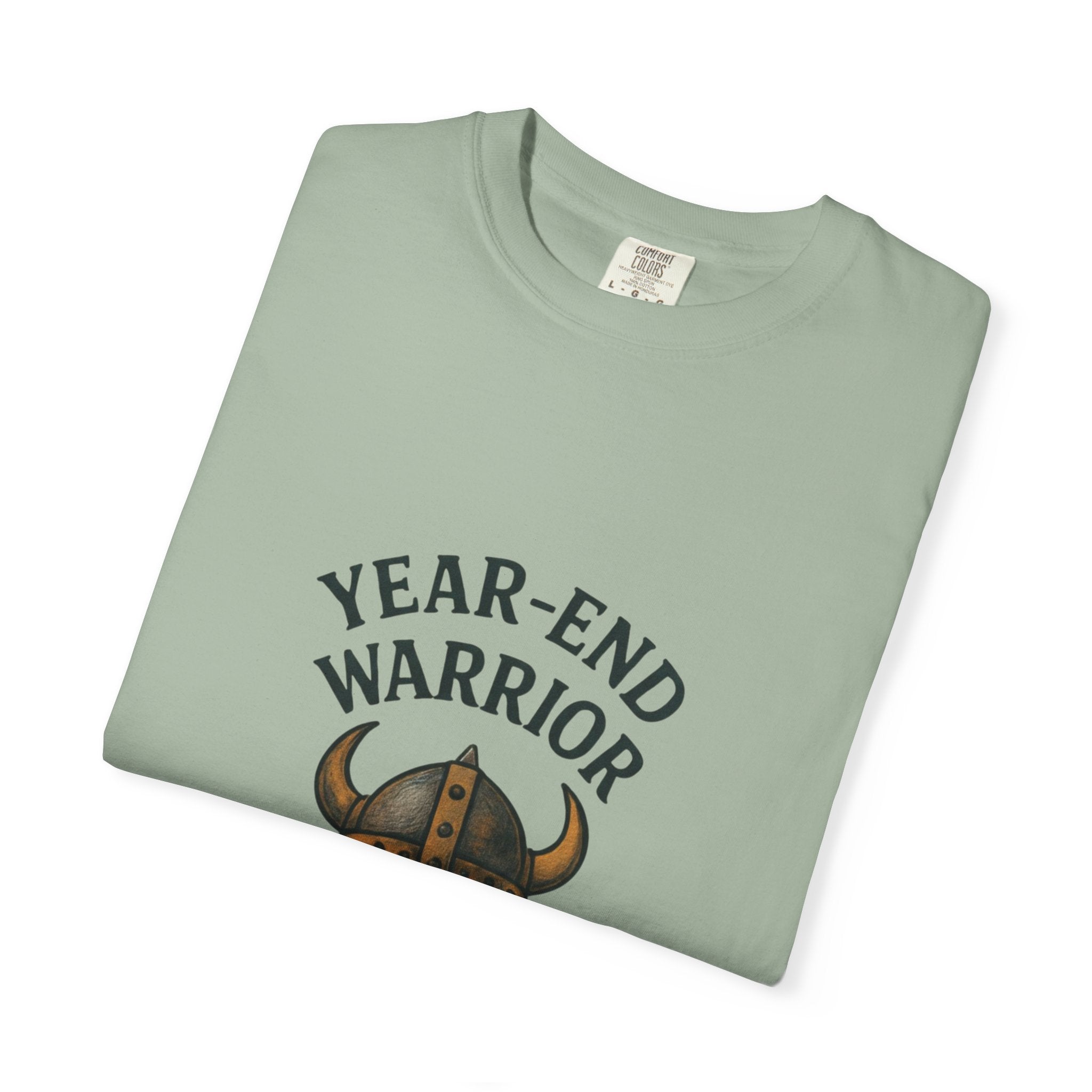 Year-End Warrior T-Shirt — Viking Helmet & Progress Chart Holiday Hustle Tee