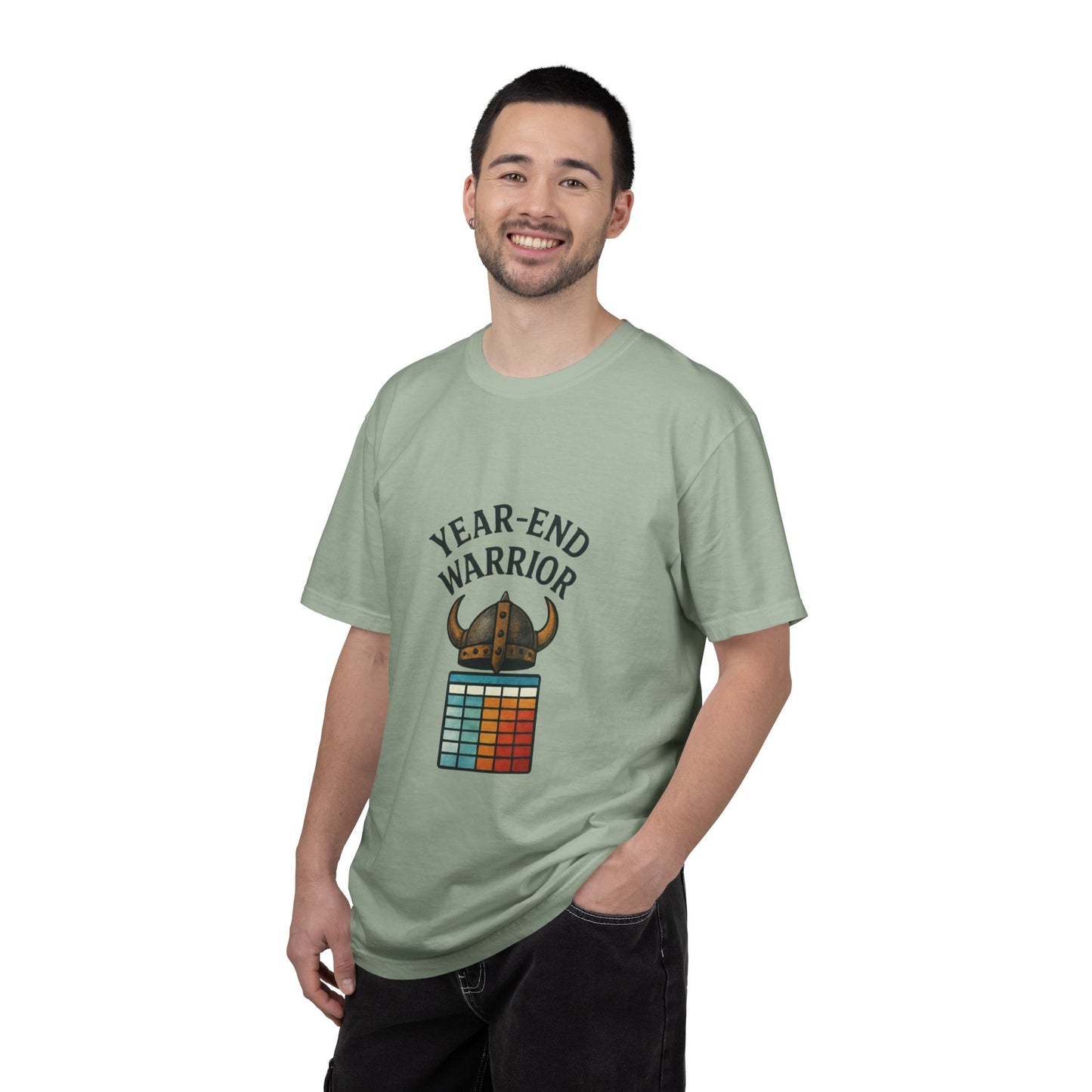 Year-End Warrior T-Shirt — Viking Helmet & Progress Chart Holiday Hustle Tee