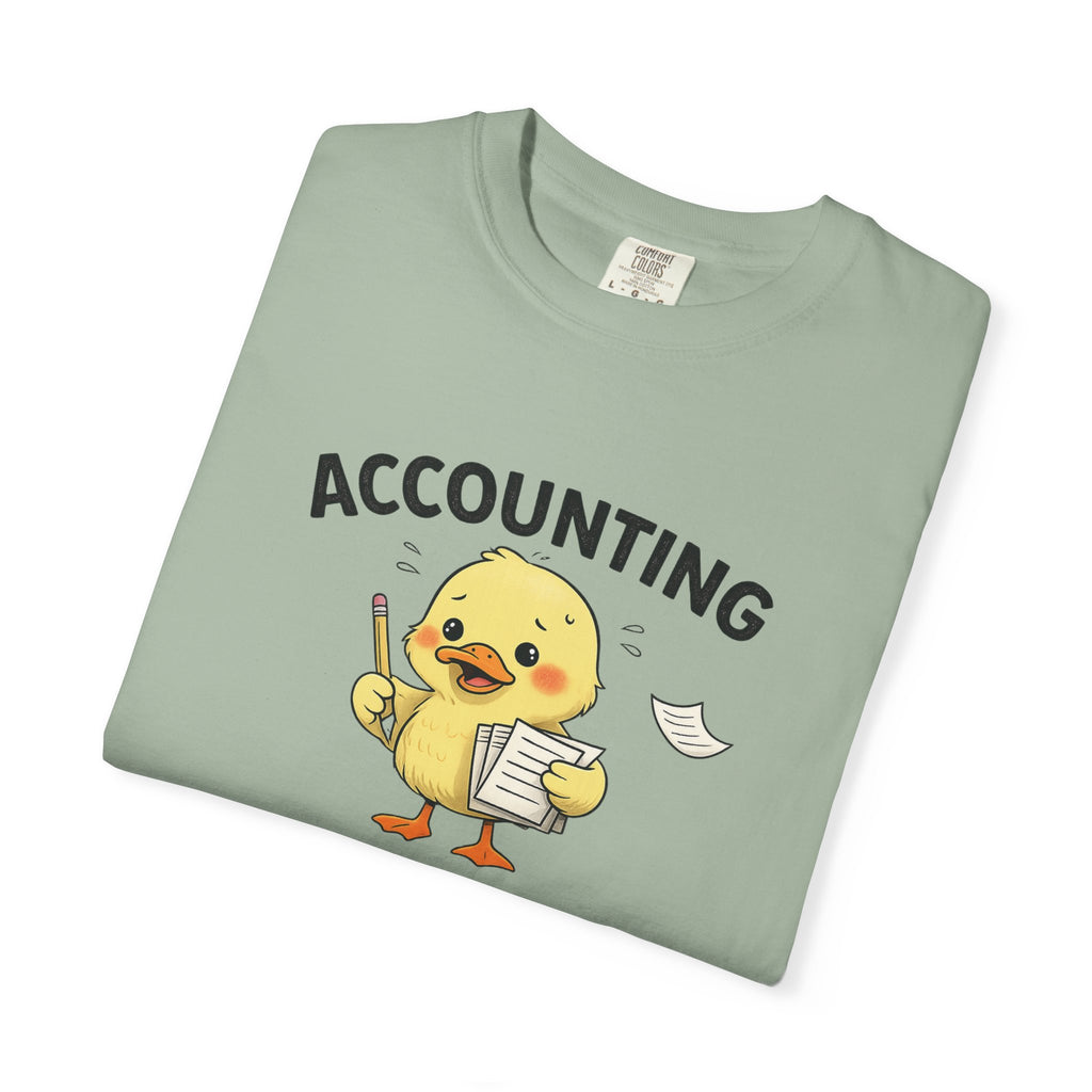Accounting Duck T-Shirt — "Chaos Is Seasonal" Cute Frantic Paperwork Tee
