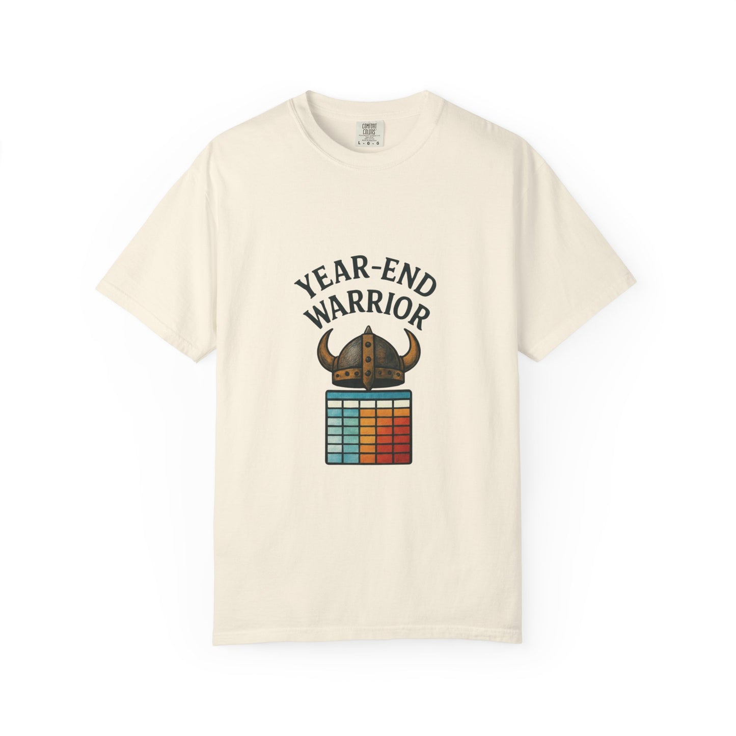 Year-End Warrior T-Shirt — Viking Helmet & Progress Chart Holiday Hustle Tee