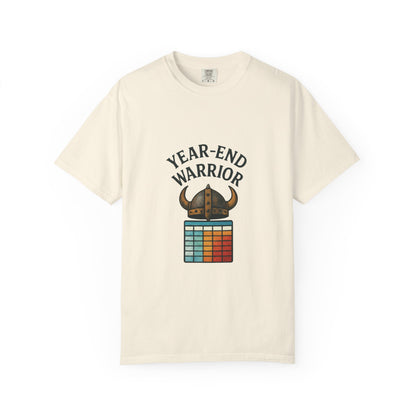 Year-End Warrior T-Shirt — Viking Helmet & Progress Chart Holiday Hustle Tee