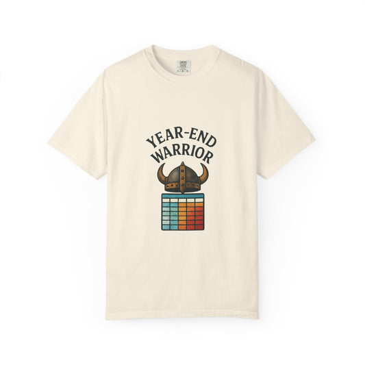 Year-End Warrior T-Shirt — Viking Helmet & Progress Chart Holiday Hustle Tee