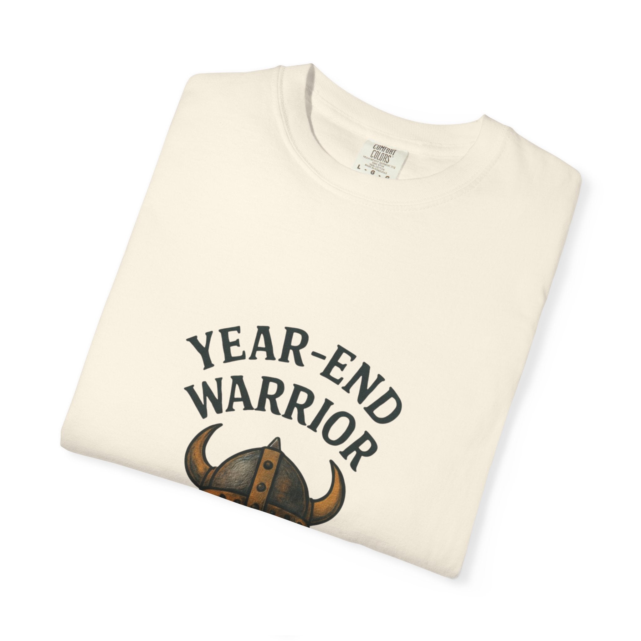 Year-End Warrior T-Shirt — Viking Helmet & Progress Chart Holiday Hustle Tee