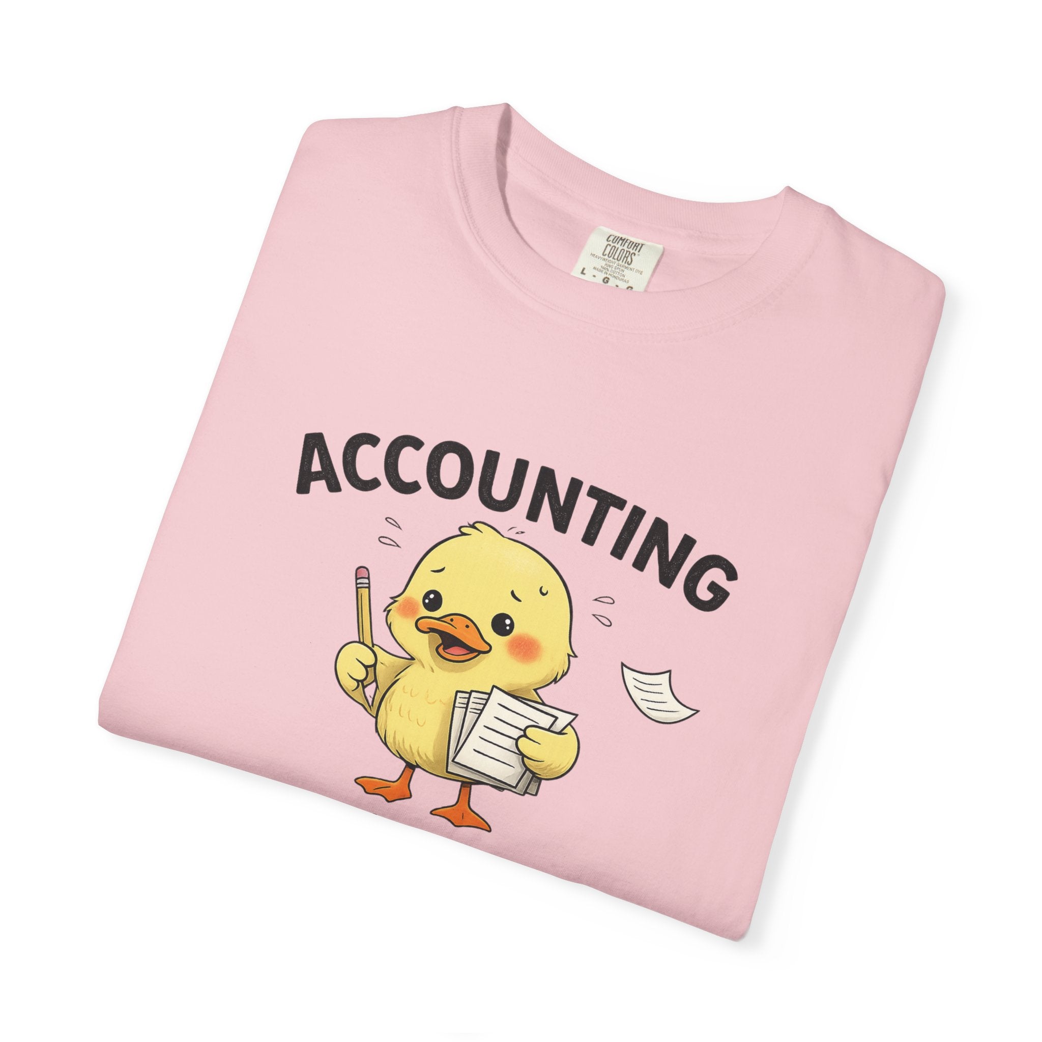 Accounting Duck T-Shirt — "Chaos Is Seasonal" Cute Frantic Paperwork Tee