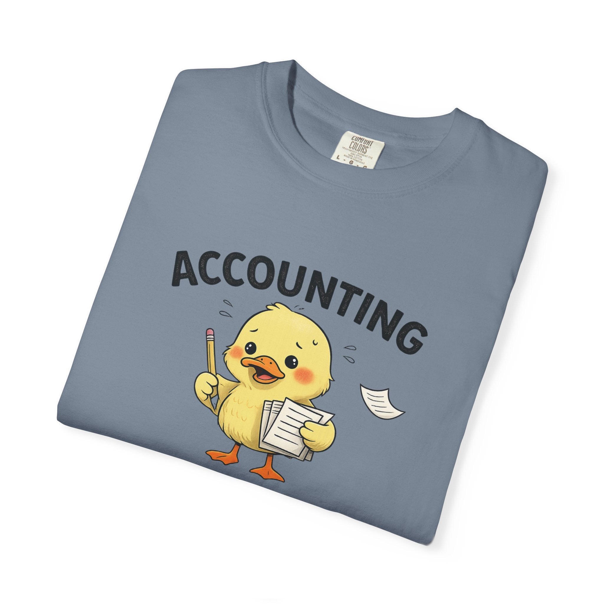 Accounting Duck T-Shirt — "Chaos Is Seasonal" Cute Frantic Paperwork Tee