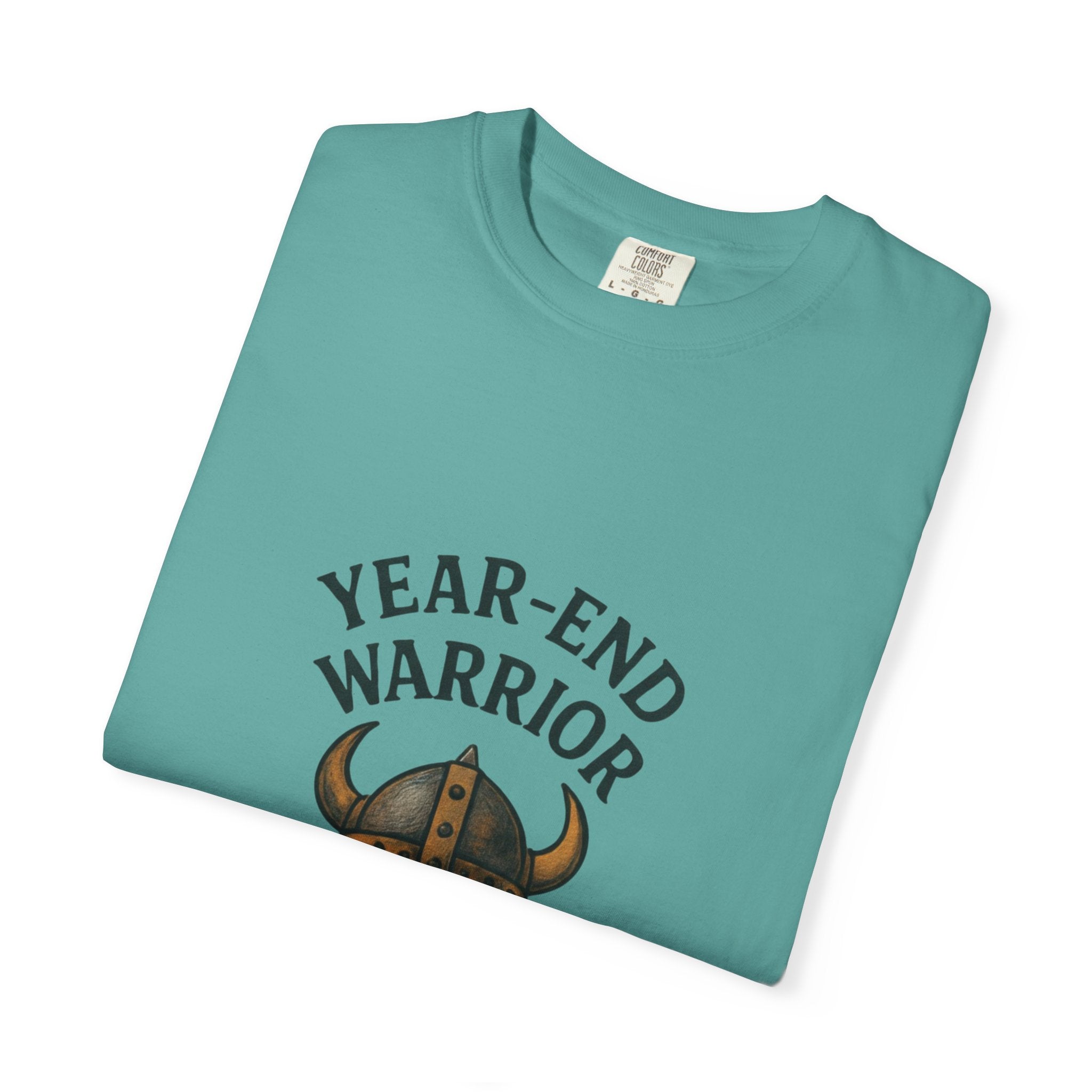Year-End Warrior T-Shirt — Viking Helmet & Progress Chart Holiday Hustle Tee