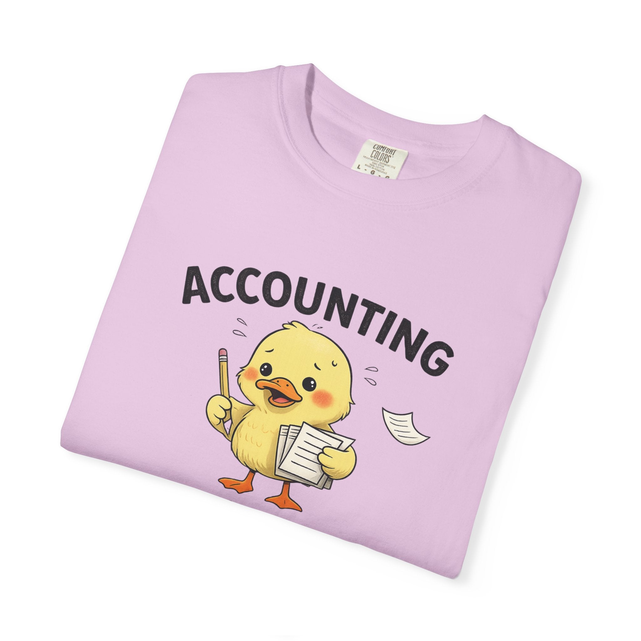 Accounting Duck T-Shirt — "Chaos Is Seasonal" Cute Frantic Paperwork Tee