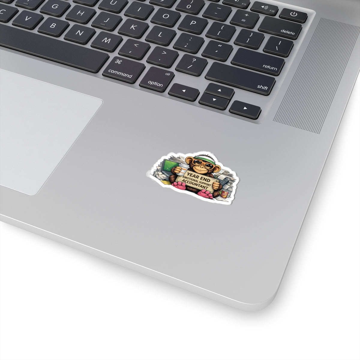 Year End Emotional Support Accountant Sticker — Monkey with Coffee