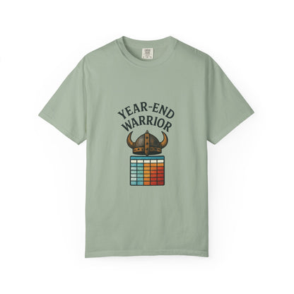 Year-End Warrior T-Shirt — Viking Helmet & Progress Chart Holiday Hustle Tee