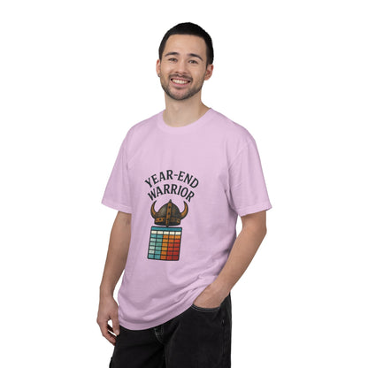 Year-End Warrior T-Shirt — Viking Helmet & Progress Chart Holiday Hustle Tee