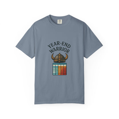 Year-End Warrior T-Shirt — Viking Helmet & Progress Chart Holiday Hustle Tee