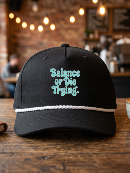 Balance or Die Trying – Bubble Letter Accountant Hat (Richardson 258 Classic Rope Cap)