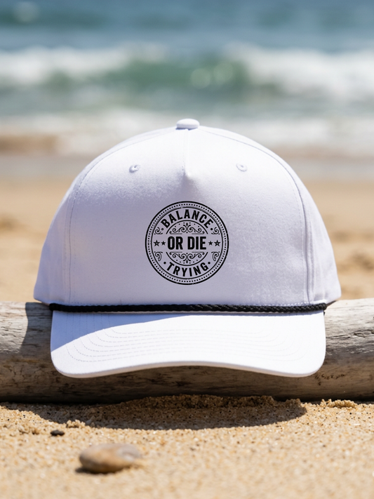 Balance or Die Trying – Circle Logo Accountant Hat (White, Richardson 258 Classic Rope Cap)