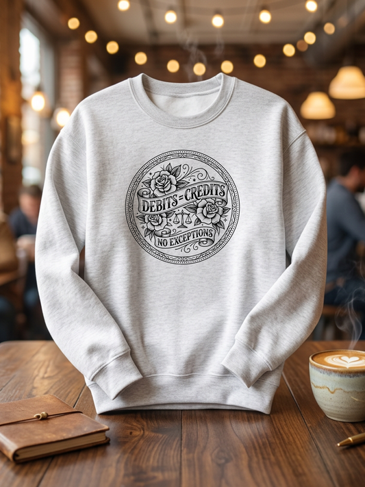 “Debits = Credits” Crew Neck Sweatshirt – Tattoo Floral Design