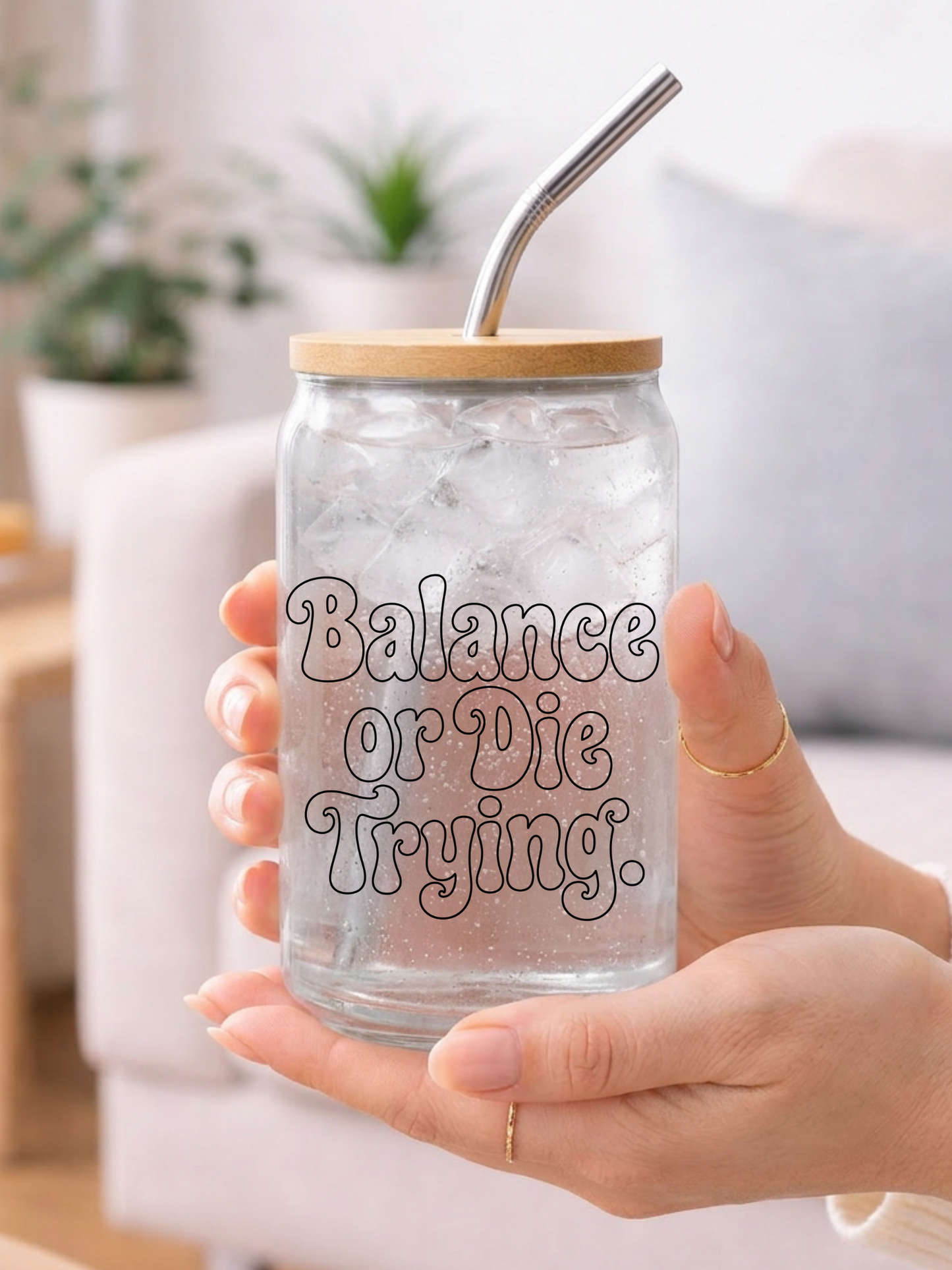 Balance or Die Trying – Bubble Letter Accountant Glass Can Cup (16oz)