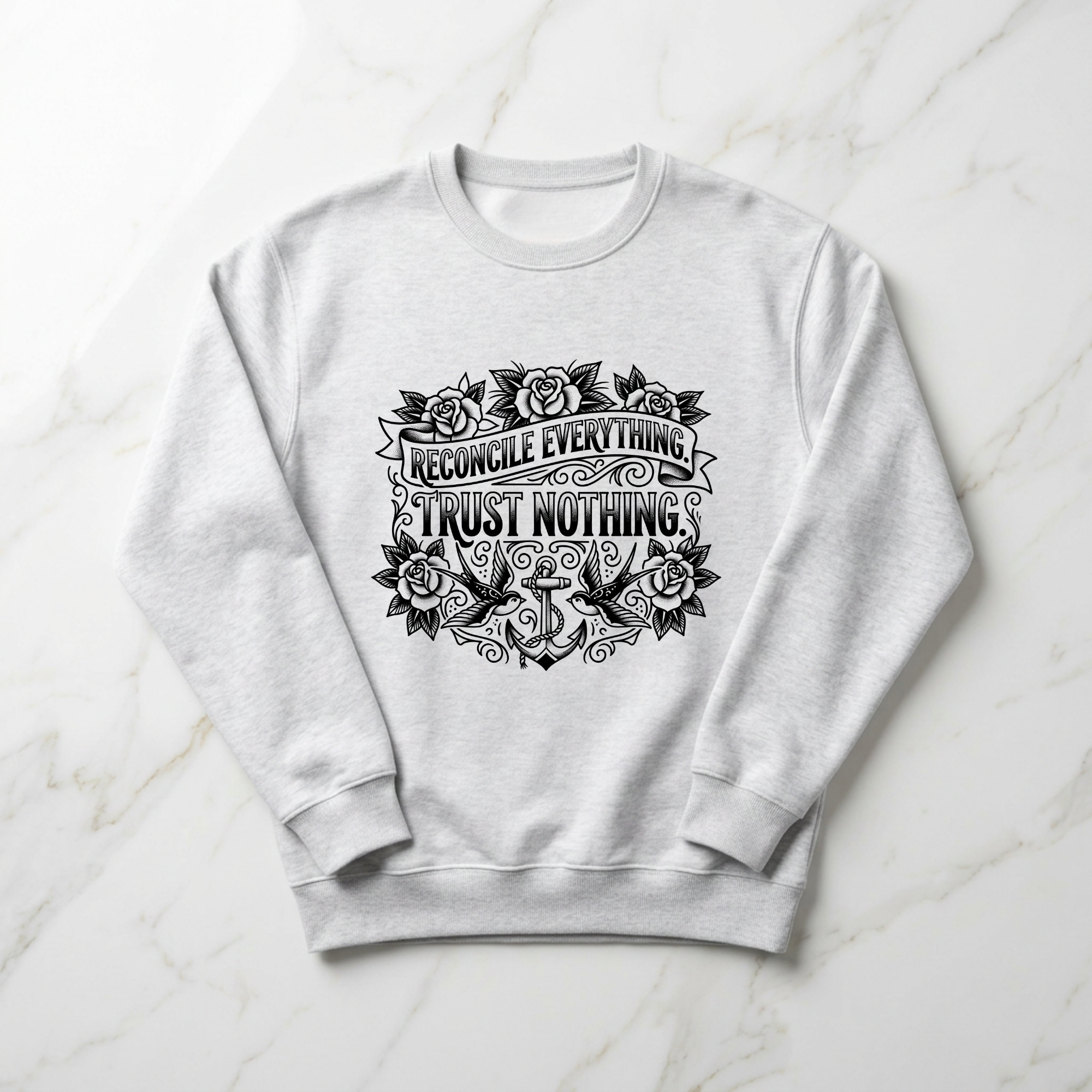 Reconcile Everything. Trust Nothing. – Tattoo-Style Crew Neck Sweatshirt (Gray, Women Accountants)