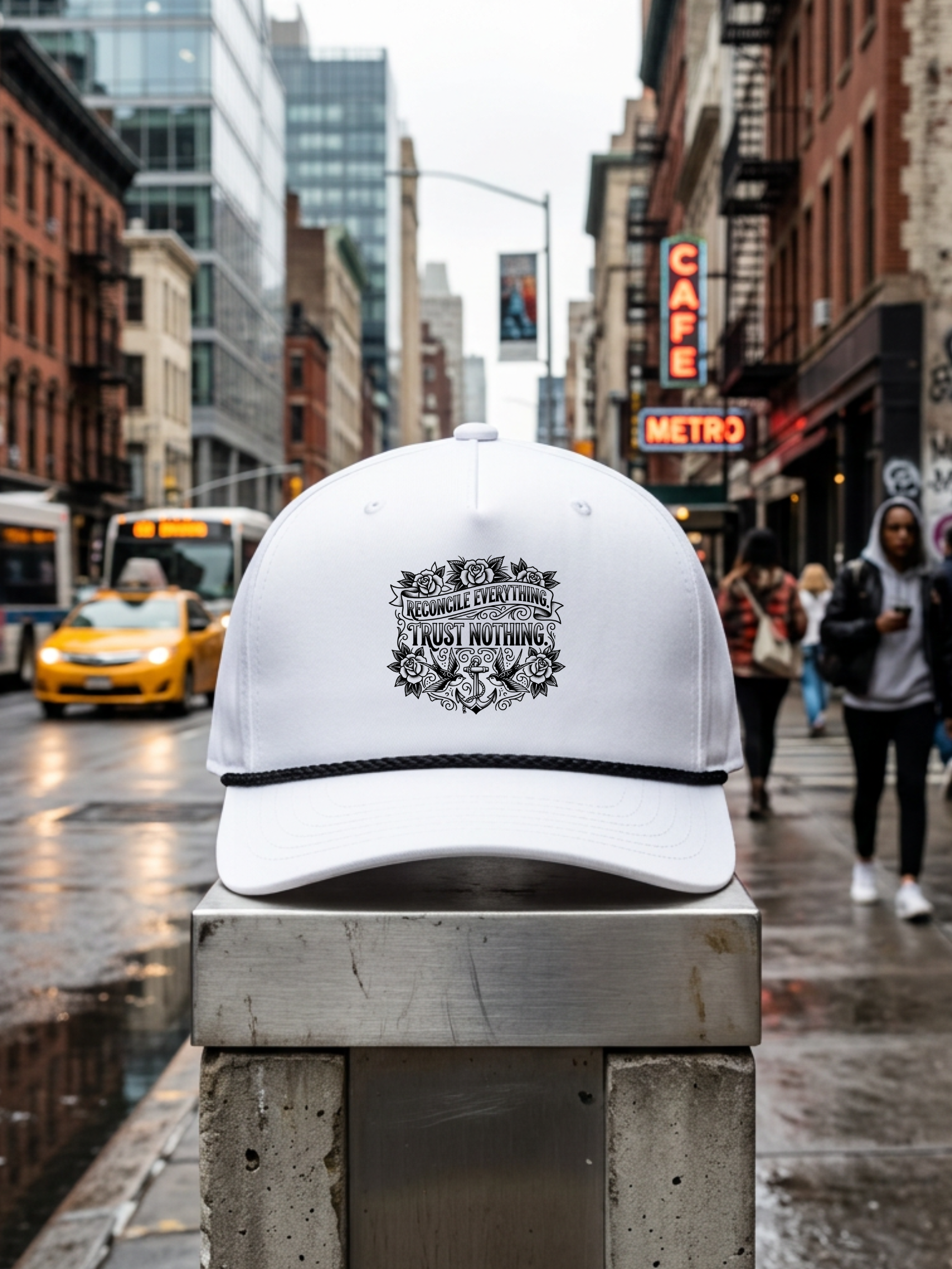 Reconcile Everything. Trust Nothing. – Tattoo-Style Accountant Hat (White, Richardson 258 Classic Rope Cap)