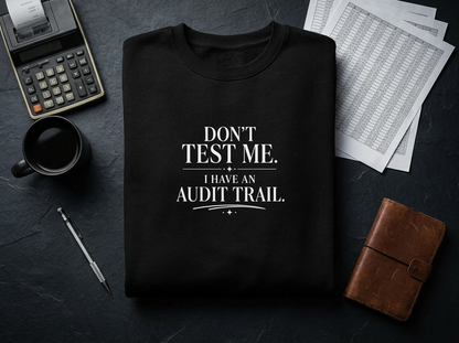 Don’t Test Me, I Have an Audit Trail Crewneck Sweatshirt – Black