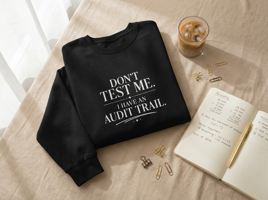 Don’t Test Me, I Have an Audit Trail Crewneck Sweatshirt – Black