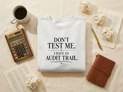 Don’t Test Me, I Have an Audit Trail Crewneck Sweatshirt – White/Gray