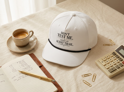 Don’t Test Me, I Have an Audit Trail Rope Cap – White